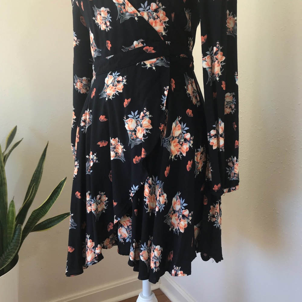 Lovely Black Floral Wrap Dress - Picture 2 of 6
